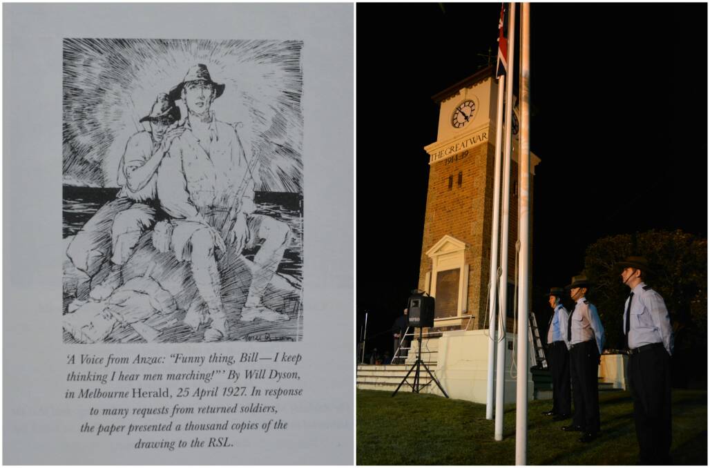 Lest we forget: Left - Melbourne Herald, April 25, 1972 image supplied. Right - Dawn service at Gloucester Memorial Park Anzac Day 2017.
